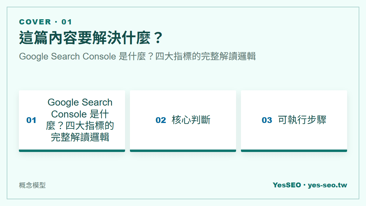 這篇內容要解決什麼？：Google Search Console 是什麼？四大指標的完整解讀邏輯